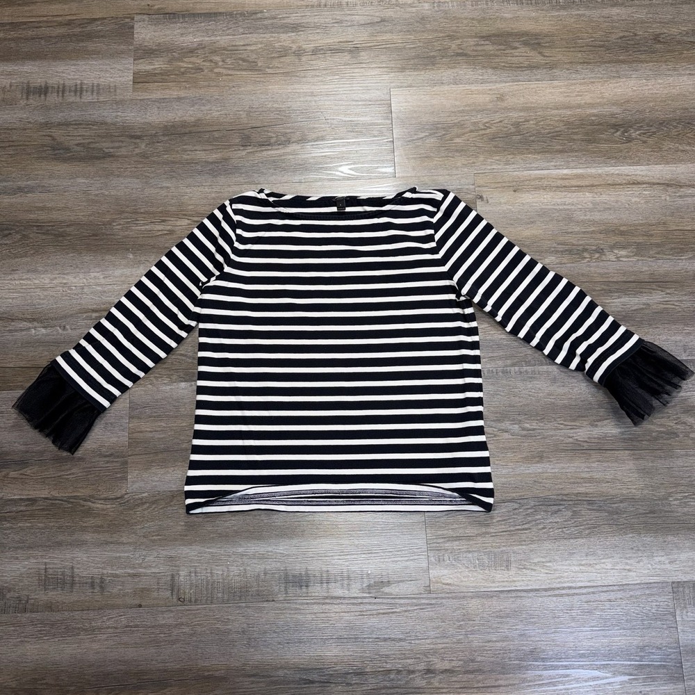 J.Crew Boatneck Cotton Striped Shirt Womens Small Black White Horizontal Pattern